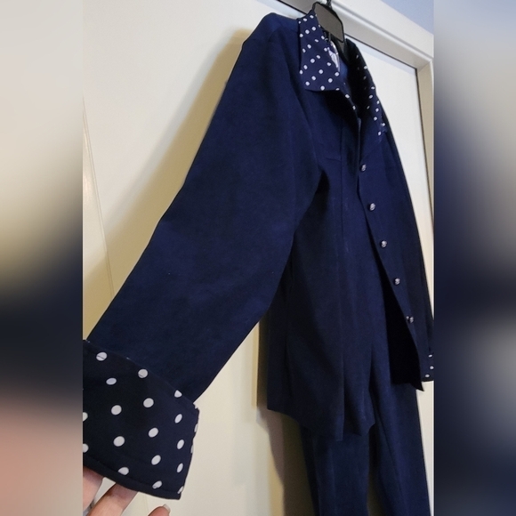 R&K Originals navy blue and Polka Dots 2 Piece Casual Pants Suit Size 14 - Picture 2 of 10